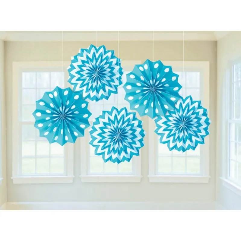 Caribbean Blue Fan Decorations Printed Paper 8in 5pk