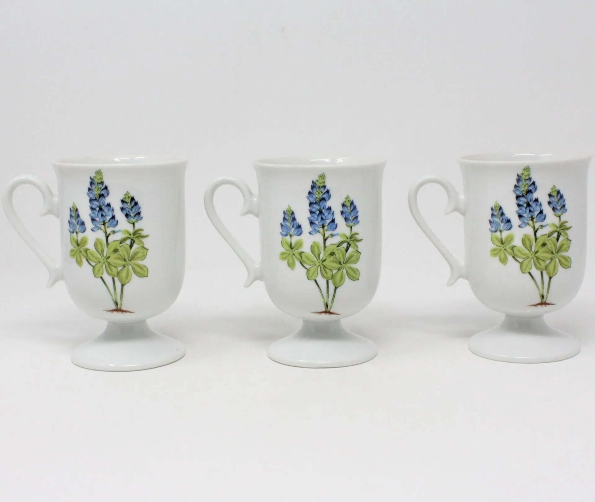 Coffee Cup, House of Prill, Bluebonnet, Pedestal, Set of 3, Vintage