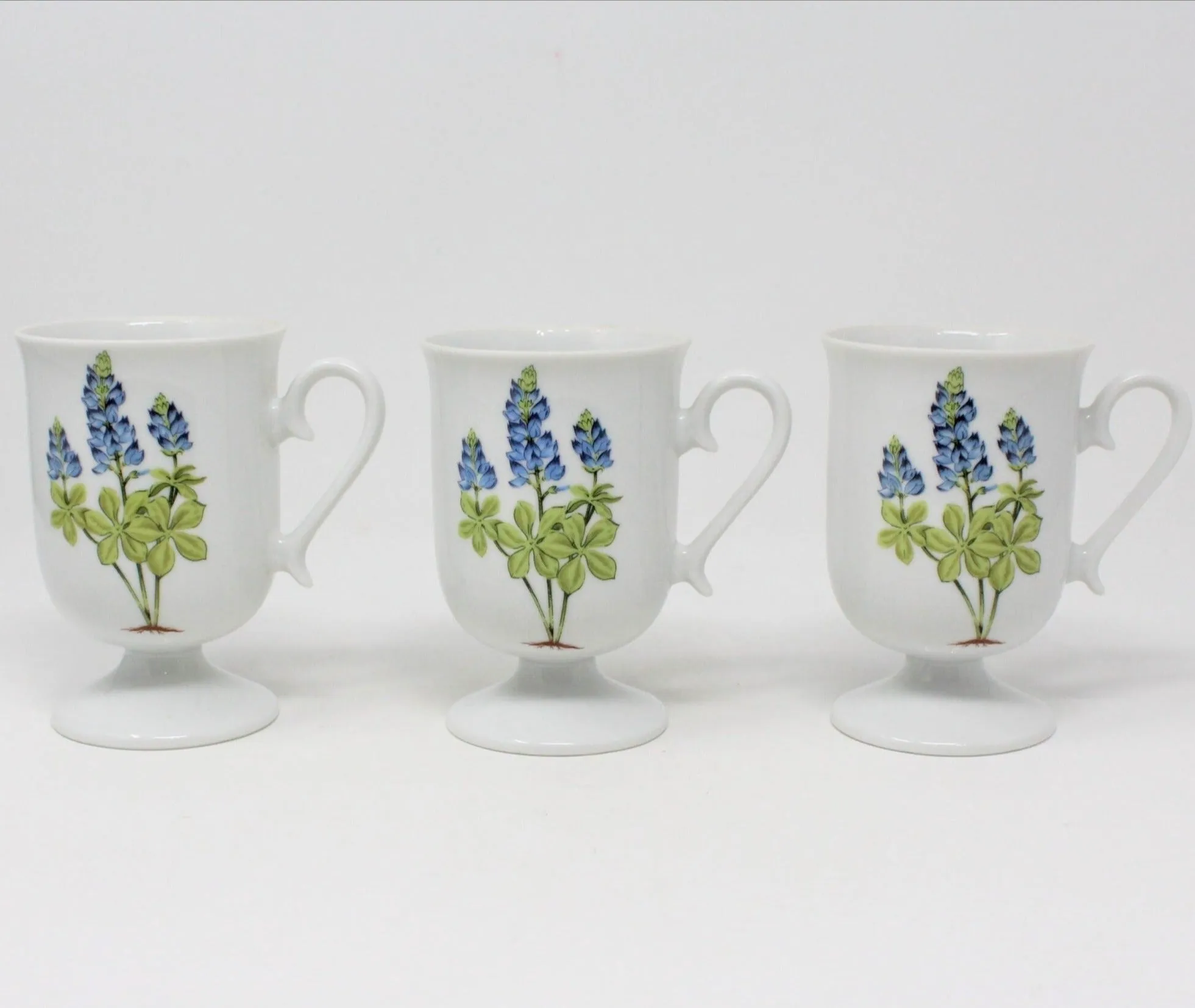 Coffee Cup, House of Prill, Bluebonnet, Pedestal, Set of 3, Vintage