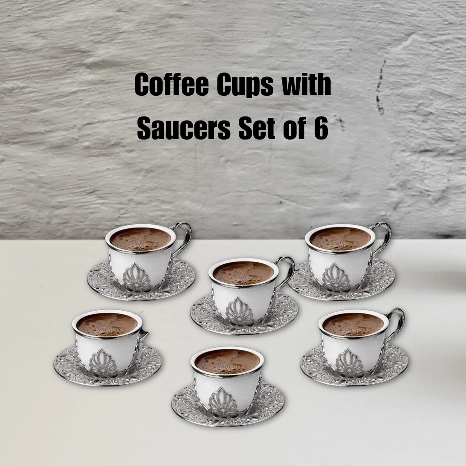 Coffee Cup Set for 6 People, 18-Piece Handmade Cups and Saucers, 2.7 Oz