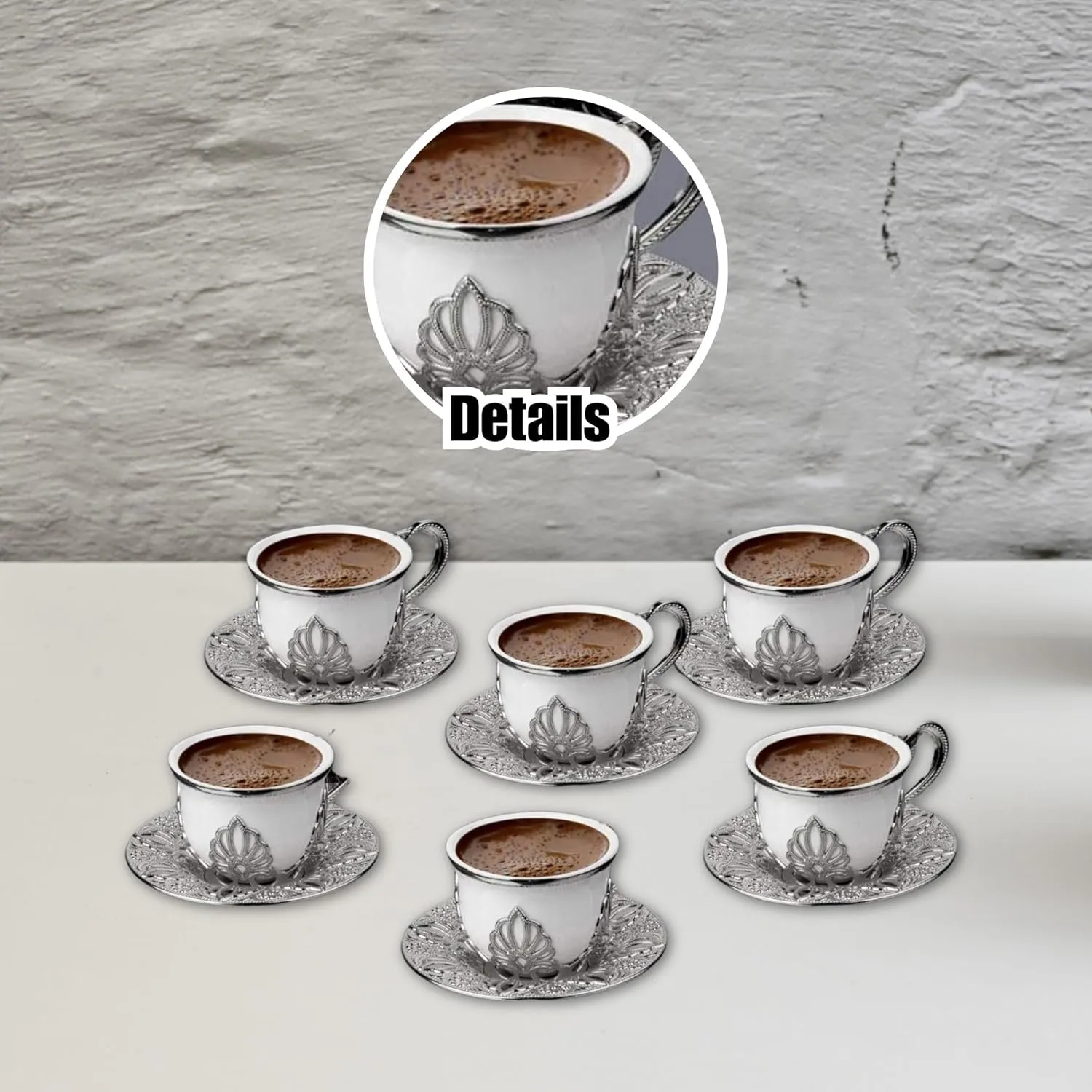 Coffee Cup Set for 6 People, 18-Piece Handmade Cups and Saucers, 2.7 Oz