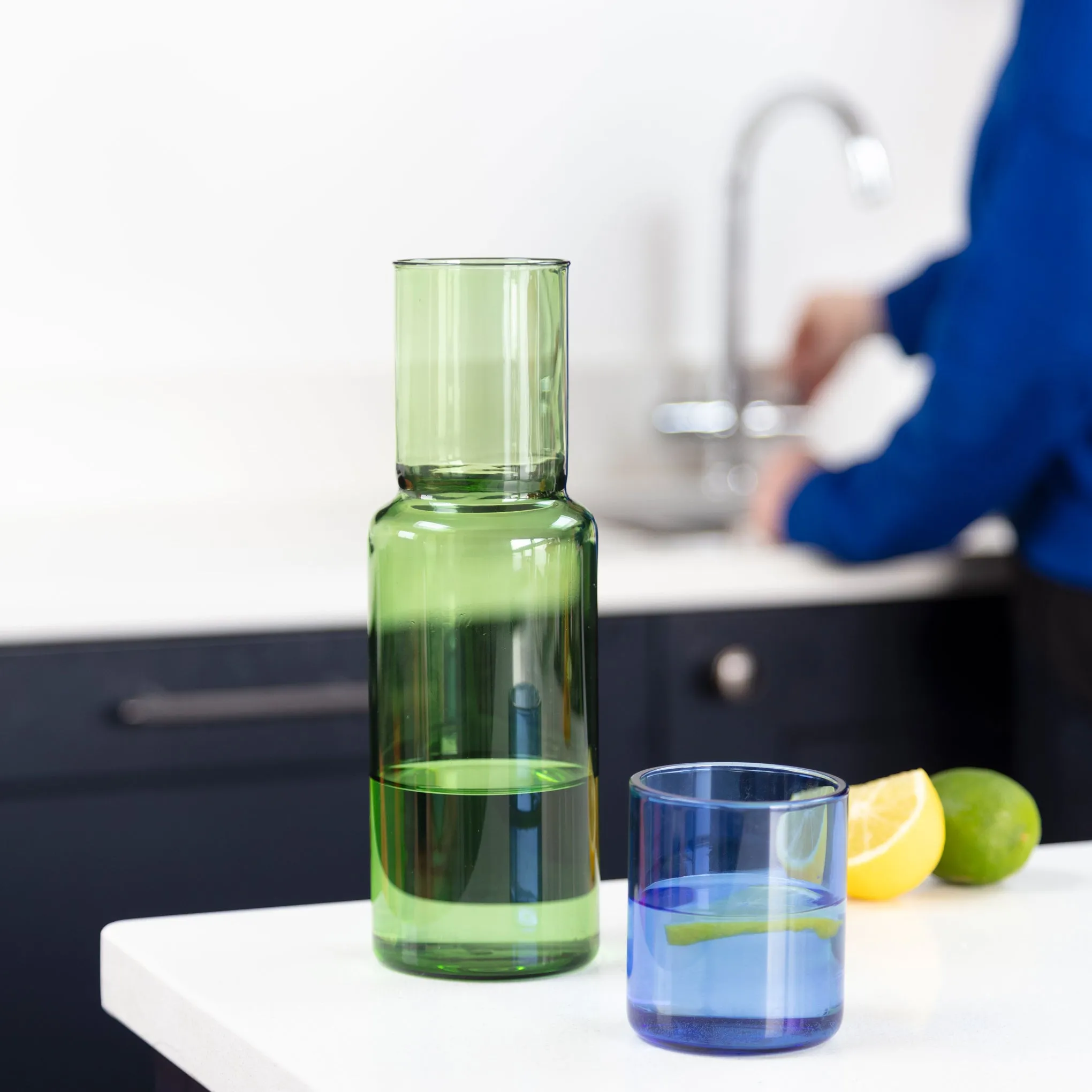 Colorblock Glass Carafe & Cup Set - Blue/ Green