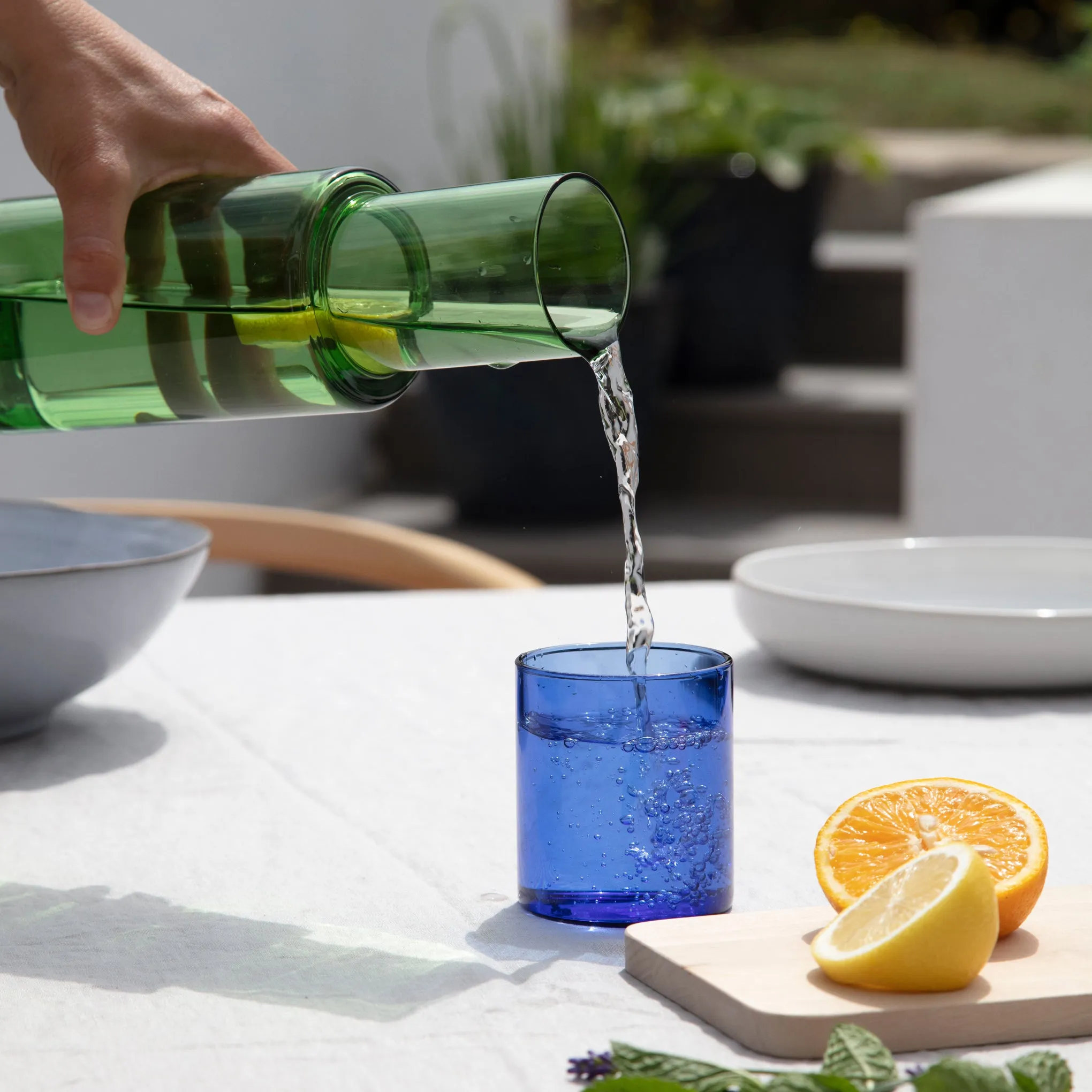 Colorblock Glass Carafe & Cup Set - Blue/ Green