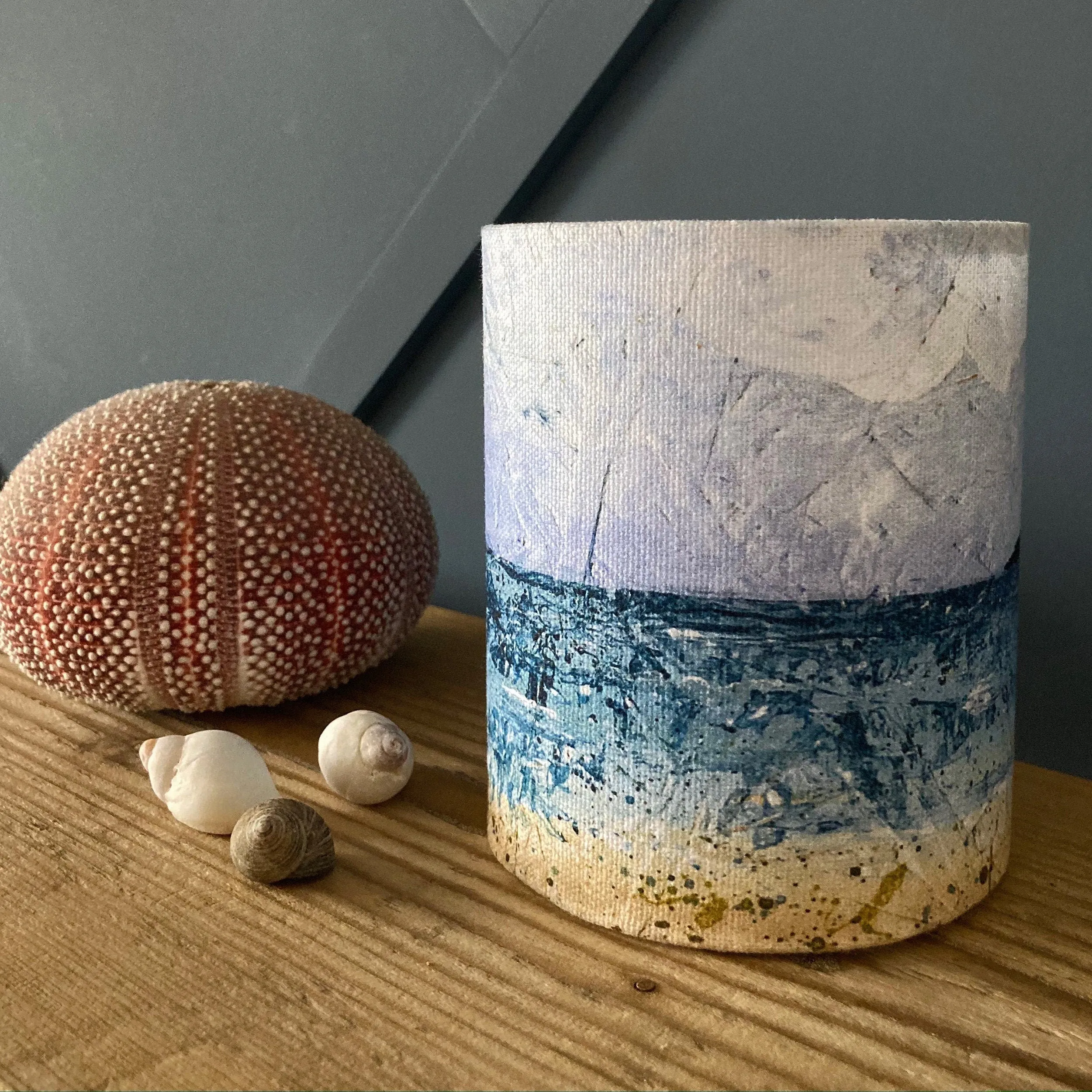 Cornish seascape fabric lantern |  handmade lampshade for fairy lights or battery operated tea light