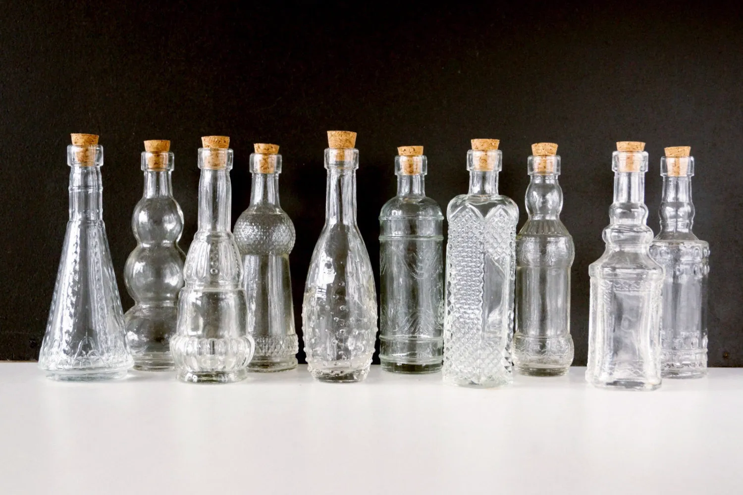 Decorative Clear Glass Bottles with Corks, 5" tall (Set of 10)