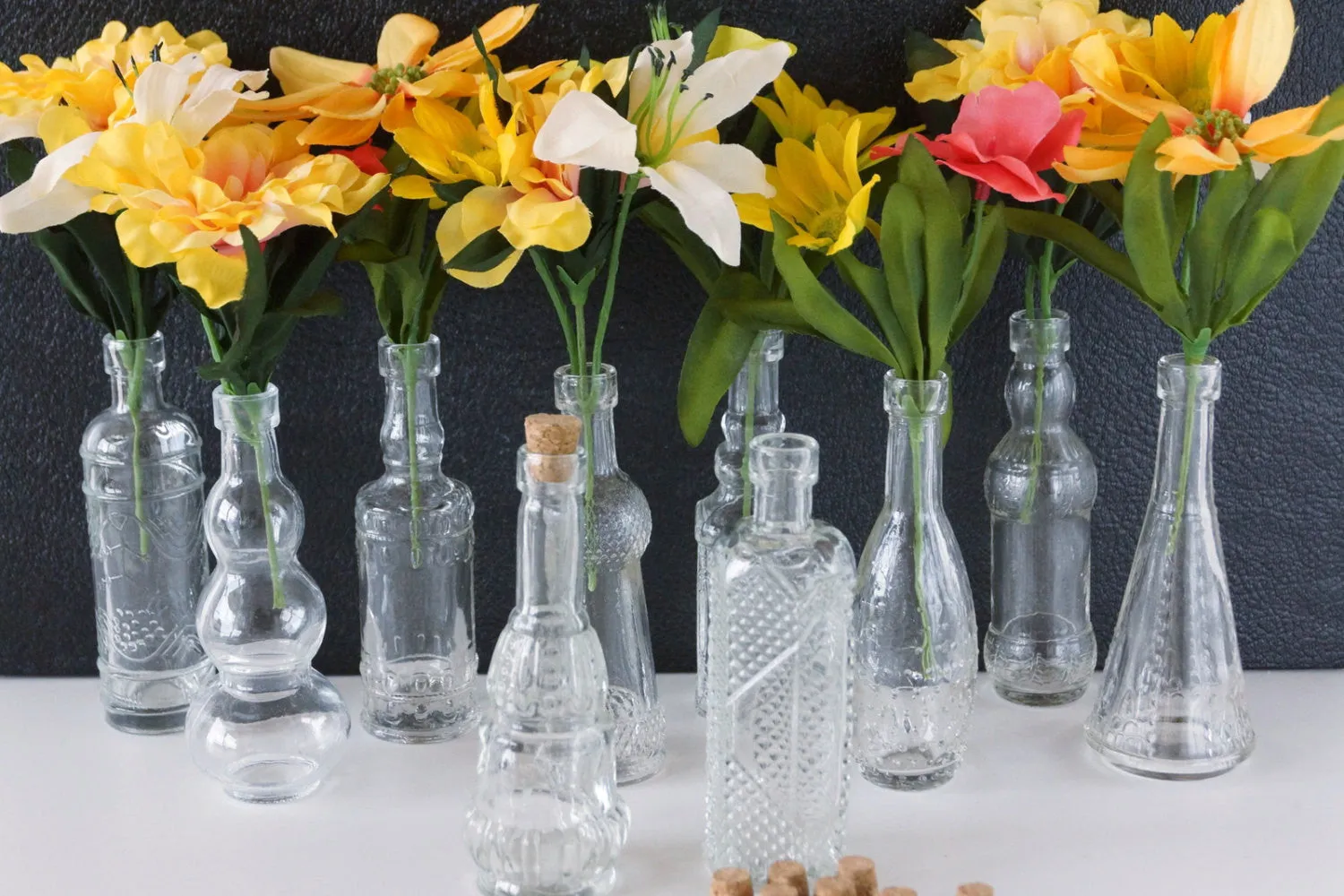 Decorative Clear Glass Bottles with Corks, 5" tall (Set of 10)