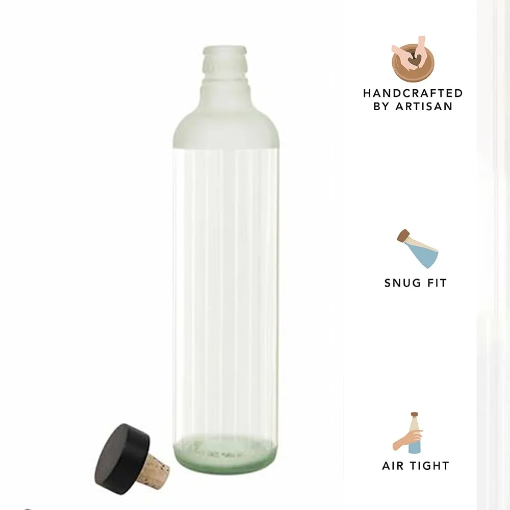 Ellementry Frosty Glass Bottle with Cork (750 ML) | Water and Milk Bottle for Fridge | Clear and Transparent Bottles for Home and Office | BPA Free | Stylish and Premium Wine Bottle- Set of 2