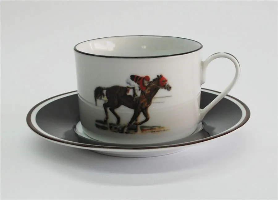 Equestrian Race Horse Coffee Cup and Saucer Set Race Horse