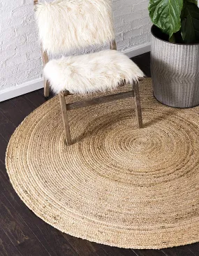 Fernish Decor Jute Round Rug - Braided Reversible Rug for Living Room Bedroom (Beige, 3 Feet / 90 CM, Round)