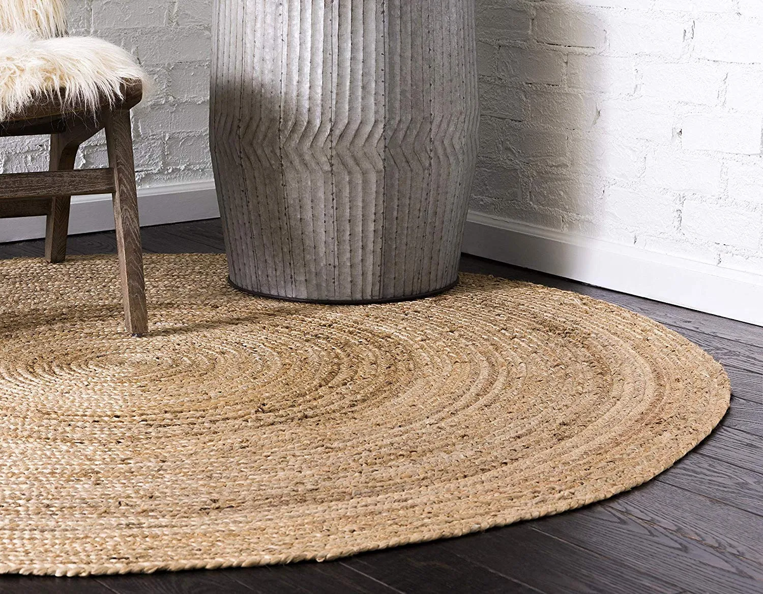 Fernish Decor Jute Round Rug - Braided Reversible Rug for Living Room Bedroom (Beige, 3 Feet / 90 CM, Round)