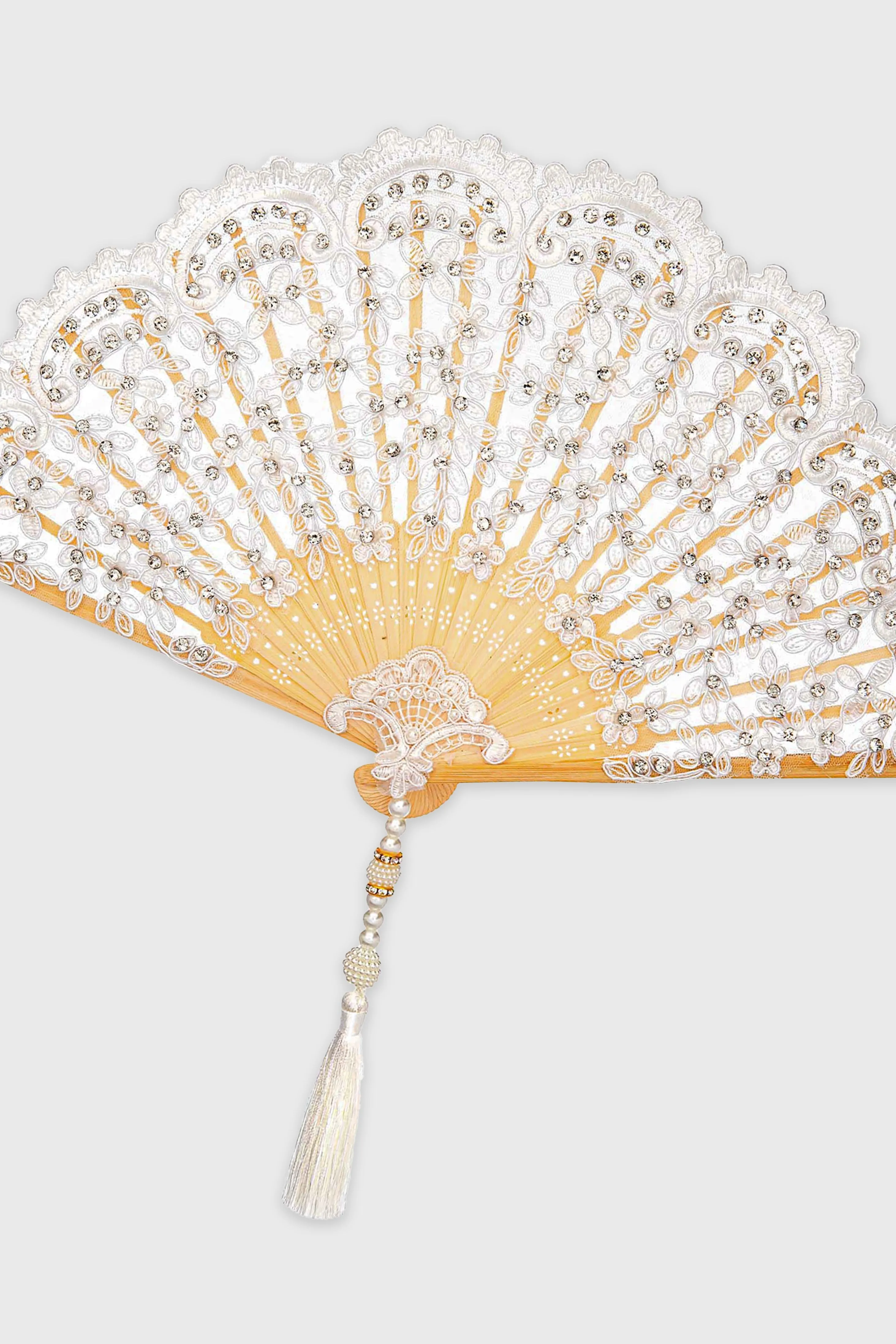 Floral Non-Foldable Tassel Fan