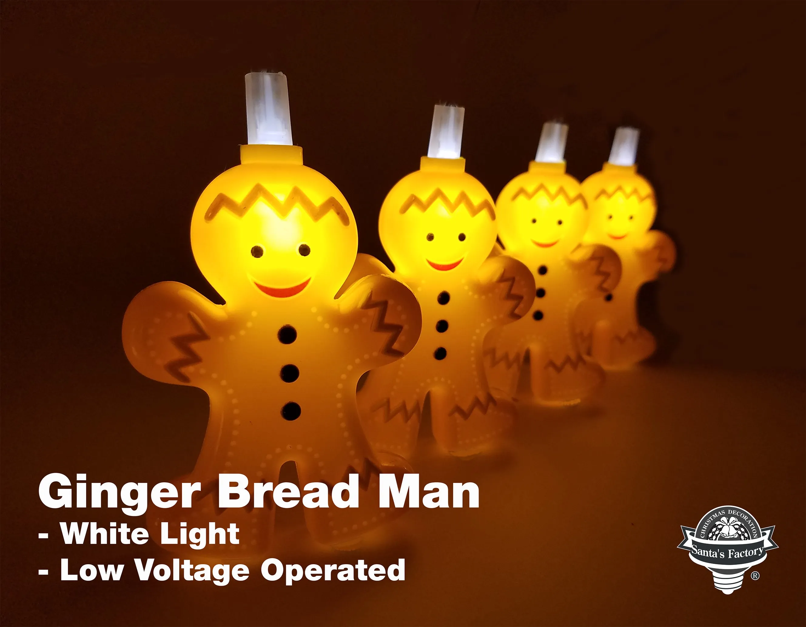 FluxTech - Ginger Bread Man 10 x White Colour LED String Lights by JustLED – Low Voltage Operated