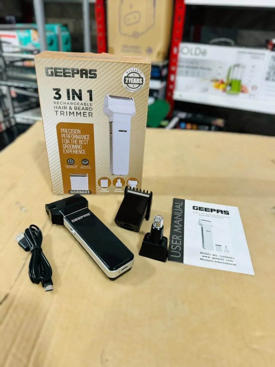 GEEPAS 3 in 1 Rechargeable Hair & Beard Trimmer-8683