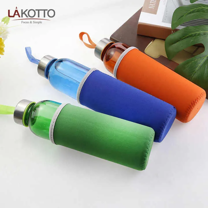 Glass Drinking Bottle Flask 500ml with Cold Sleeve 21127