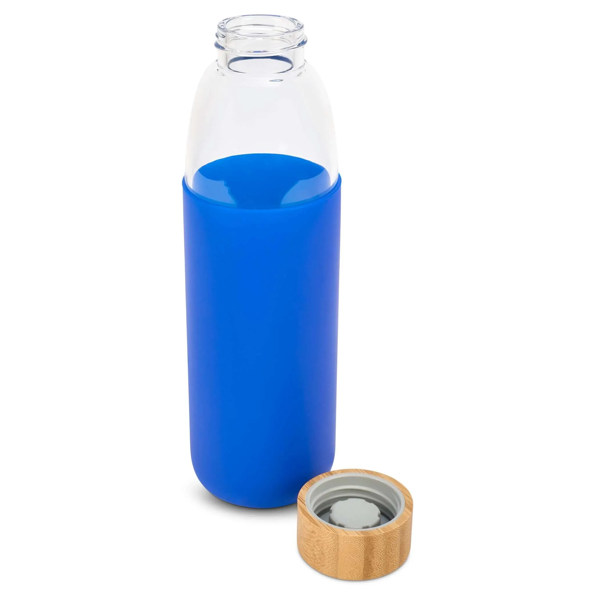 Glass Water Bottle with Bamboo Lid & Coloured Silicone Sleeve 540ml Assorted Colours BPA FREE