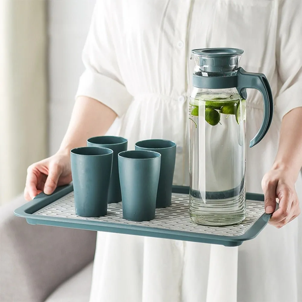 Glass Water Pitcher with Lid and Handle - Beverage Dispenser