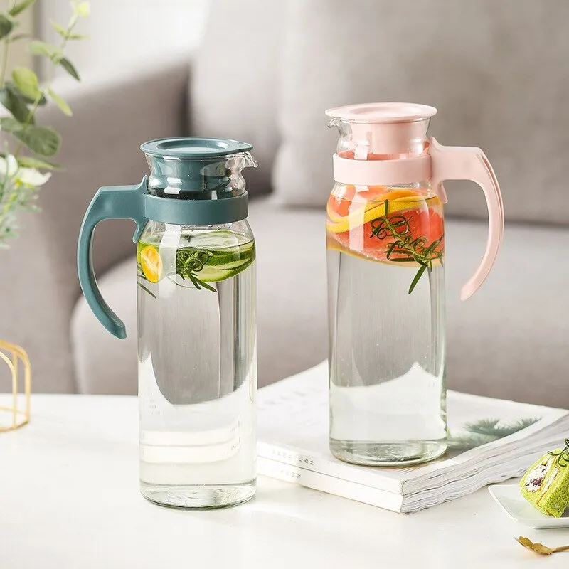 Glass Water Pitcher with Lid and Handle - Beverage Dispenser