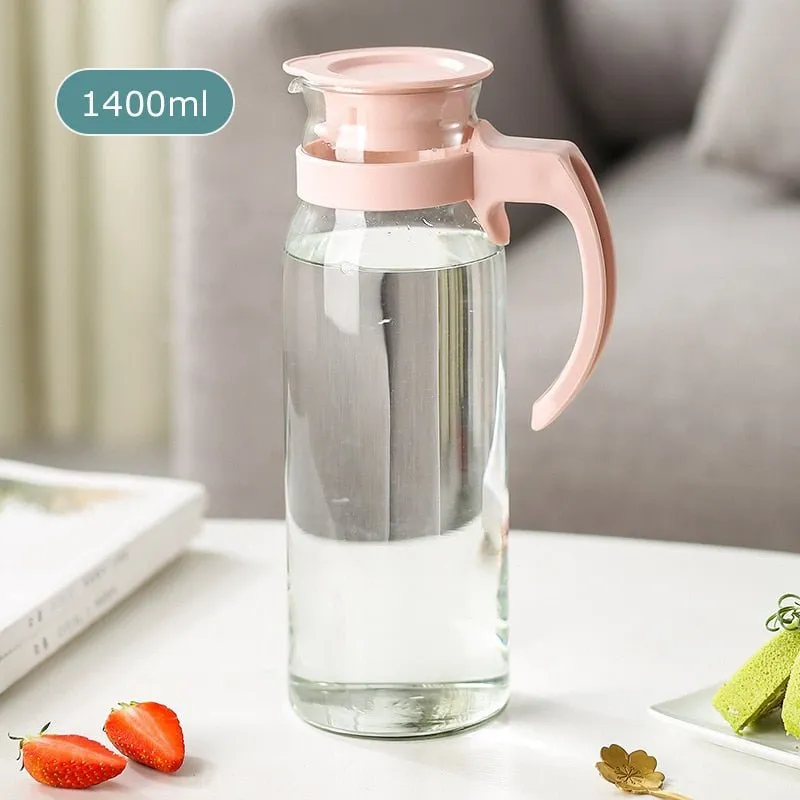 Glass Water Pitcher with Lid and Handle - Beverage Dispenser