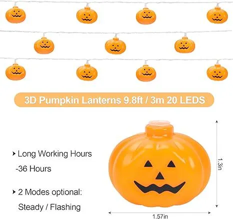 Halloween Decoration Lights,Orange Fairy Lights, Halloween Pumpkin String Lights 3 Metres 20 Pieces for Room Garden Decoration