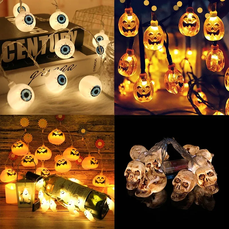 Halloween Pumpkin Ghost Skeletons Bat Spider Led Light String Festival Bar Home Party