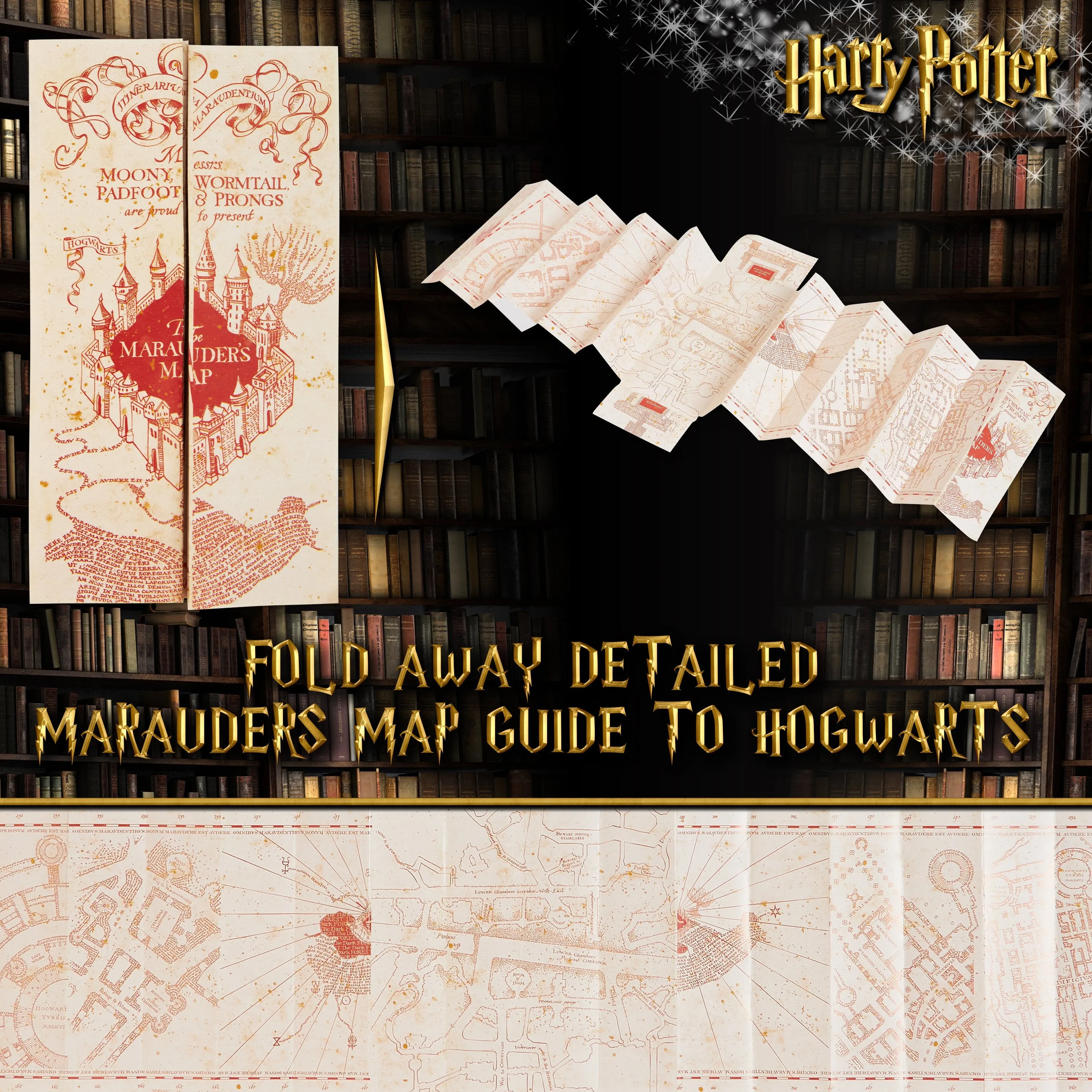 Harry Potter Gifts Wand Pen Set of 4 Stationery Supplies, Map, Stamp Kit and Ink Set