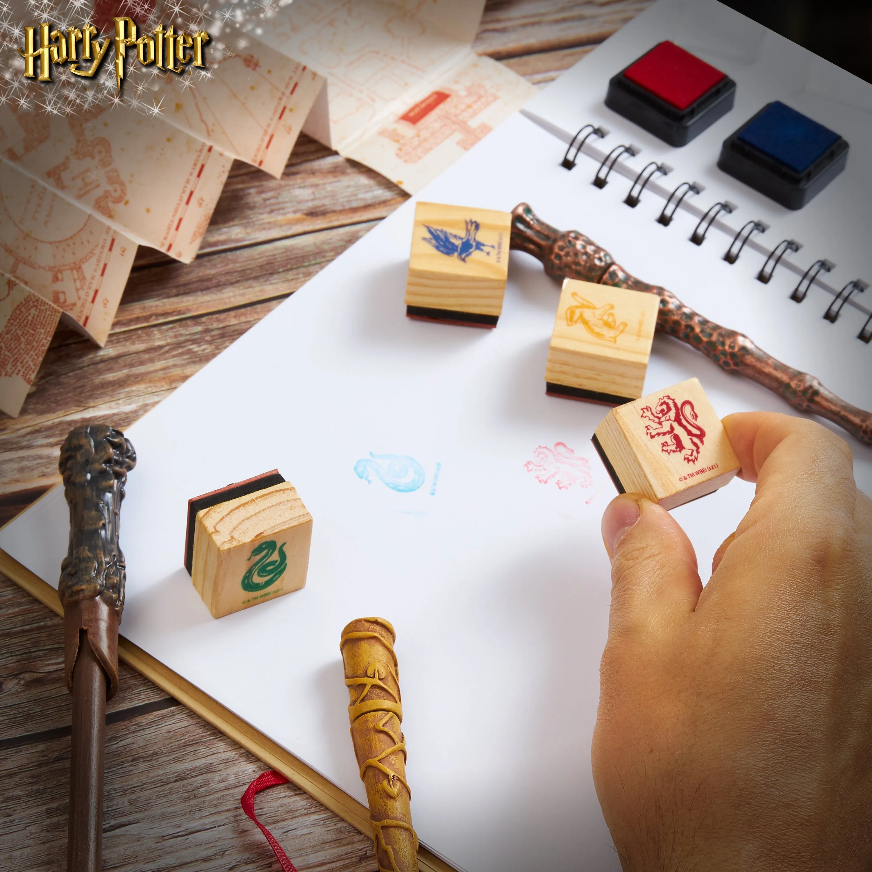 Harry Potter Gifts Wand Pen Set of 4 Stationery Supplies, Map, Stamp Kit and Ink Set