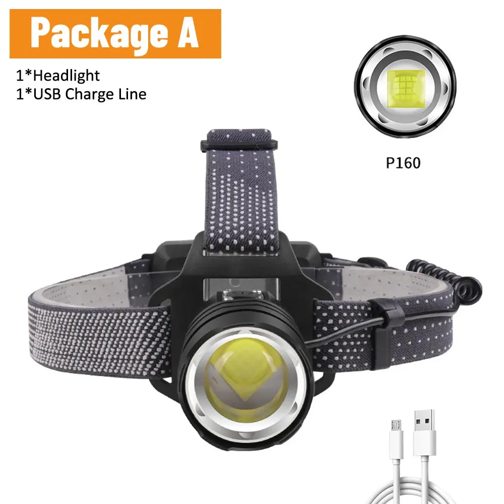 Headlamp USB Rechargeable Head Lamp P160/P50 Headlight with 4 Modes and Adjustable Headband for Camping Hiking Outdoors Hunting