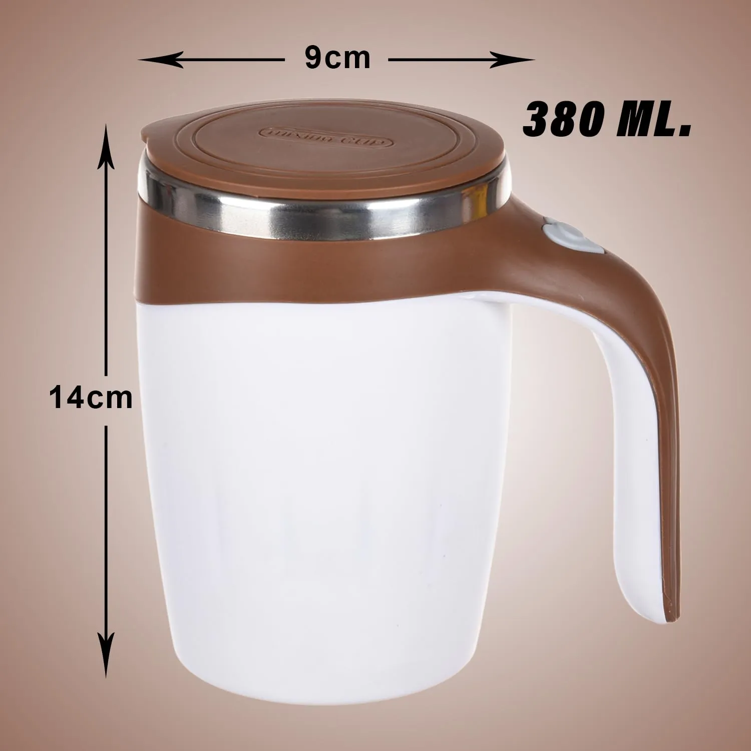 Heart Home Stirring Coffee Mug | Magnetic Stirring Coffee Cup | Stainless Steel Mug for Milk | Travel Mixing Cup | Self Stirring Coffee Mug | Battery Operated | 380 ML | Brown