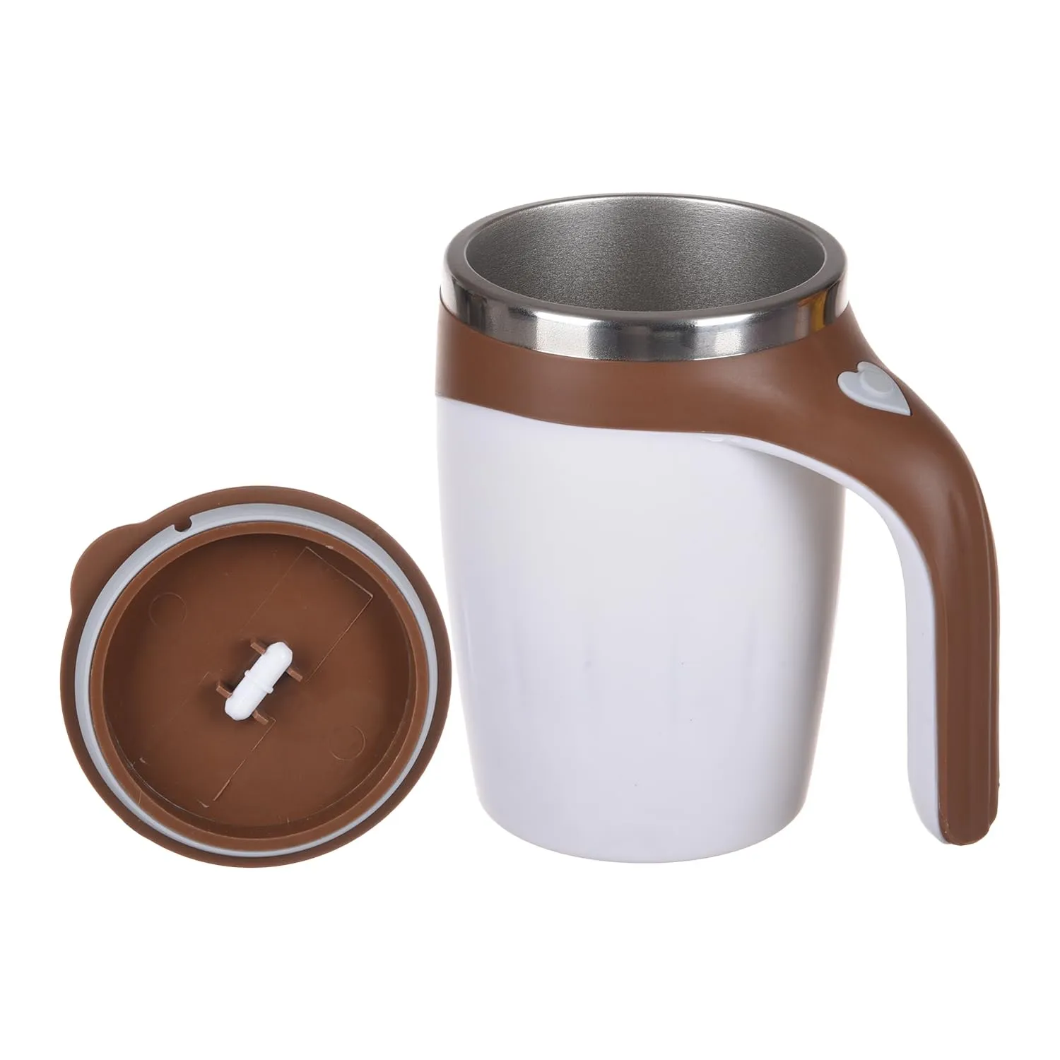 Heart Home Stirring Coffee Mug | Magnetic Stirring Coffee Cup | Stainless Steel Mug for Milk | Travel Mixing Cup | Self Stirring Coffee Mug | Battery Operated | 380 ML | Brown