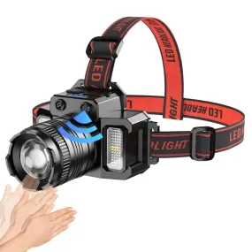 High Power LED Sensor Headlamp Zoomable Headlight Rechargeable Fishing Light With Red Blue Light and COB Side Light