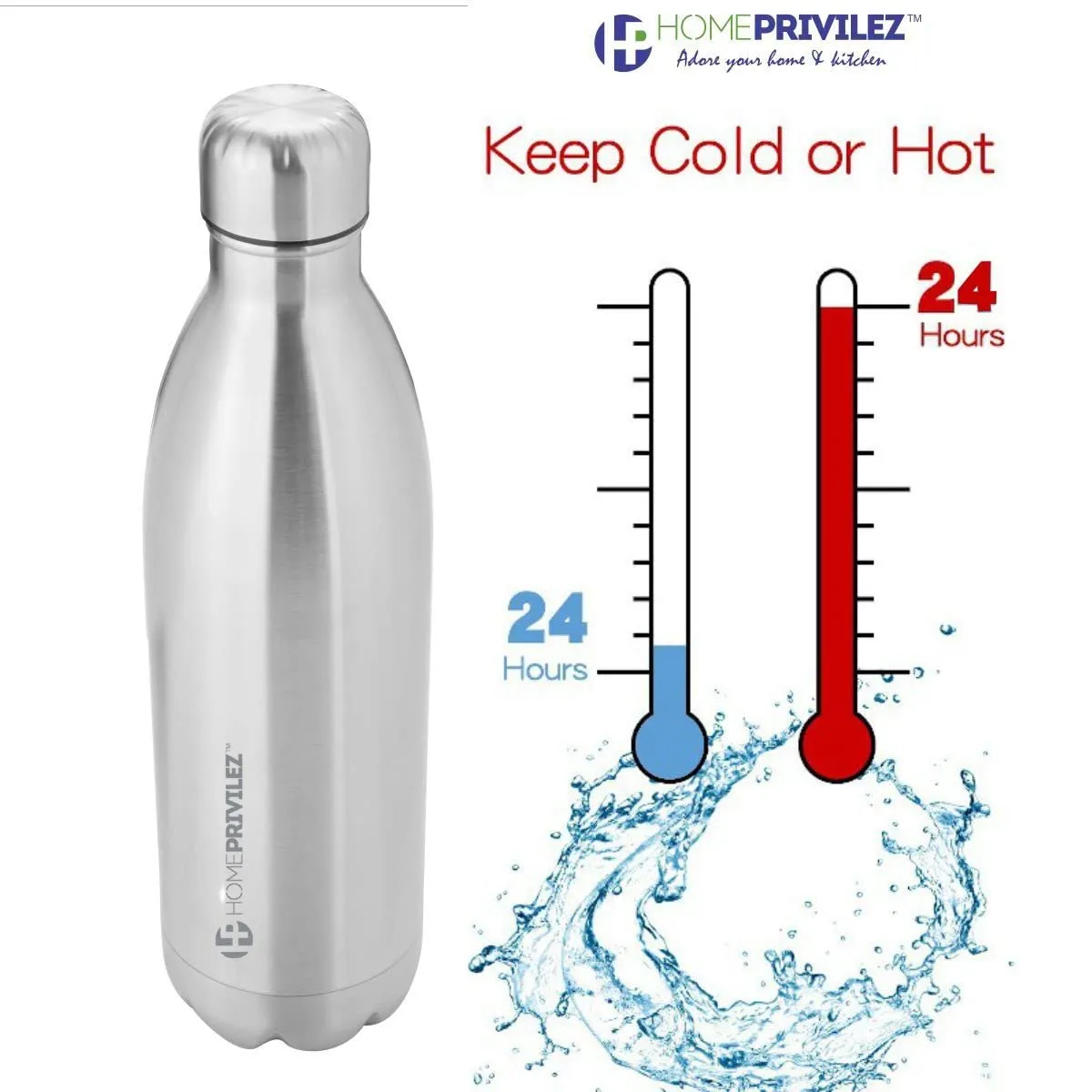 HOMEPRIVILEZ TWINBOT Thermosteel 24 Hours Hot and Cold Water Bottle-Silver (1500ml)