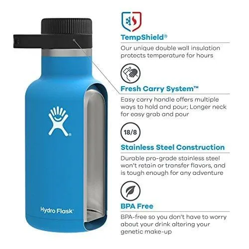 Hydro Flask Beer Growler - Stainless Steel & Vacuum Insulated - Easy-Carry Handle - 64 oz, Black