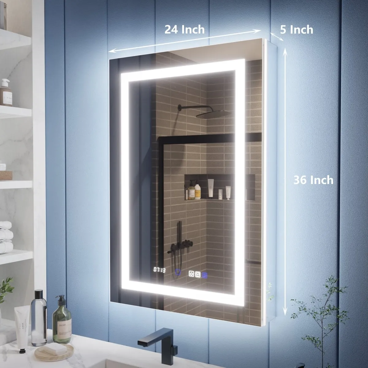 Illusion-B 24" x 36" LED Lighted Inset Mirrored Medicine Cabinet with Magnifiers Front and Back Light