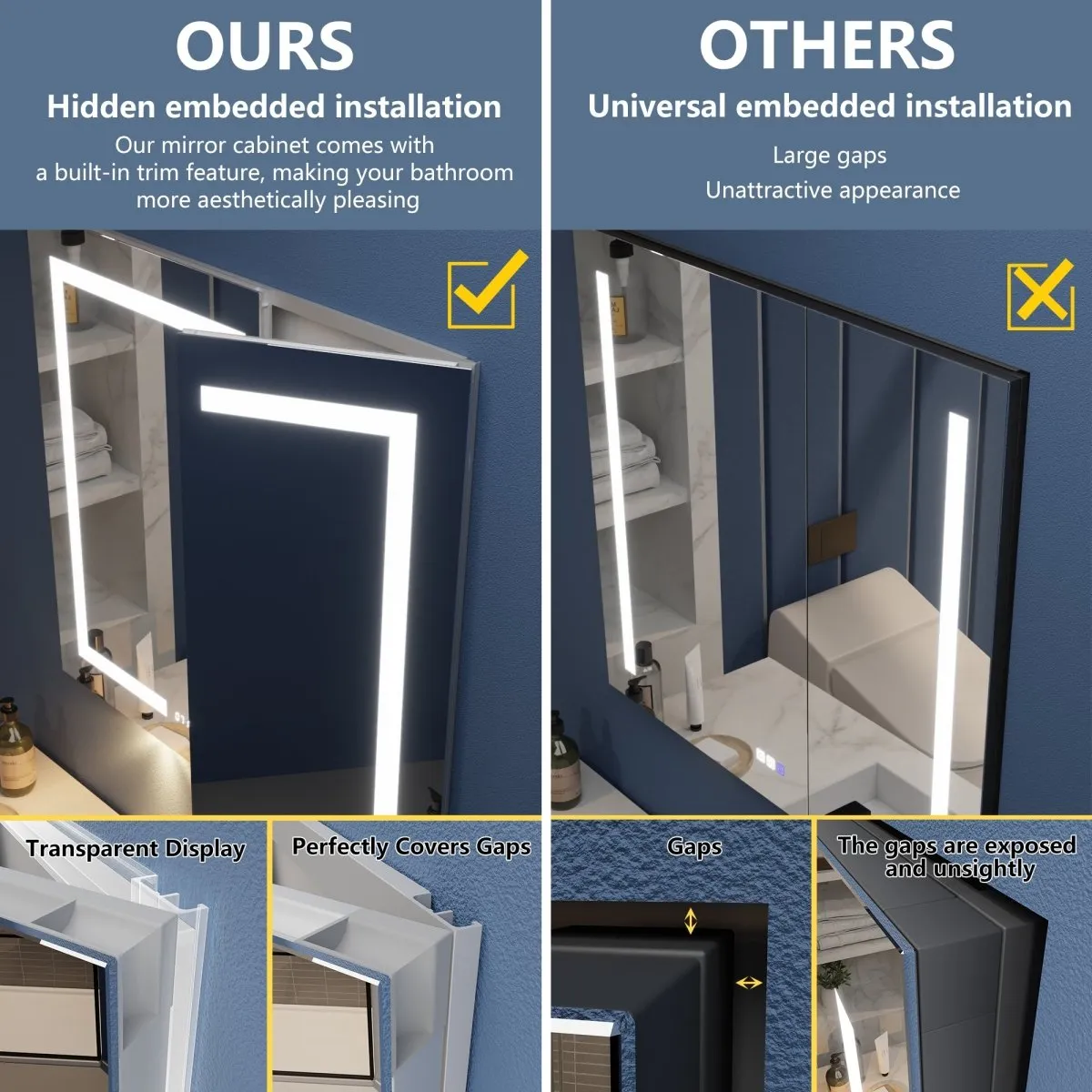 Illusion-B 24" x 36" LED Lighted Inset Mirrored Medicine Cabinet with Magnifiers Front and Back Light