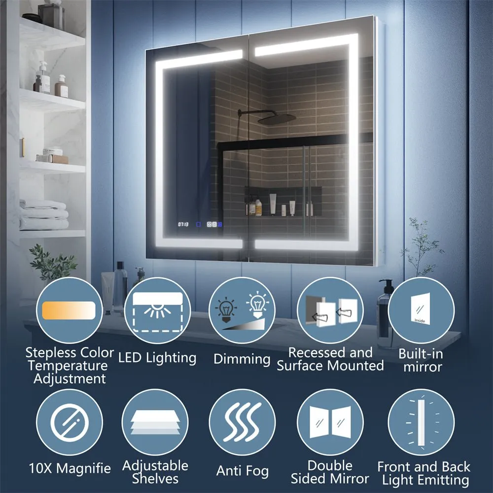 Illusion-B 24" x 36" LED Lighted Inset Mirrored Medicine Cabinet with Magnifiers Front and Back Light