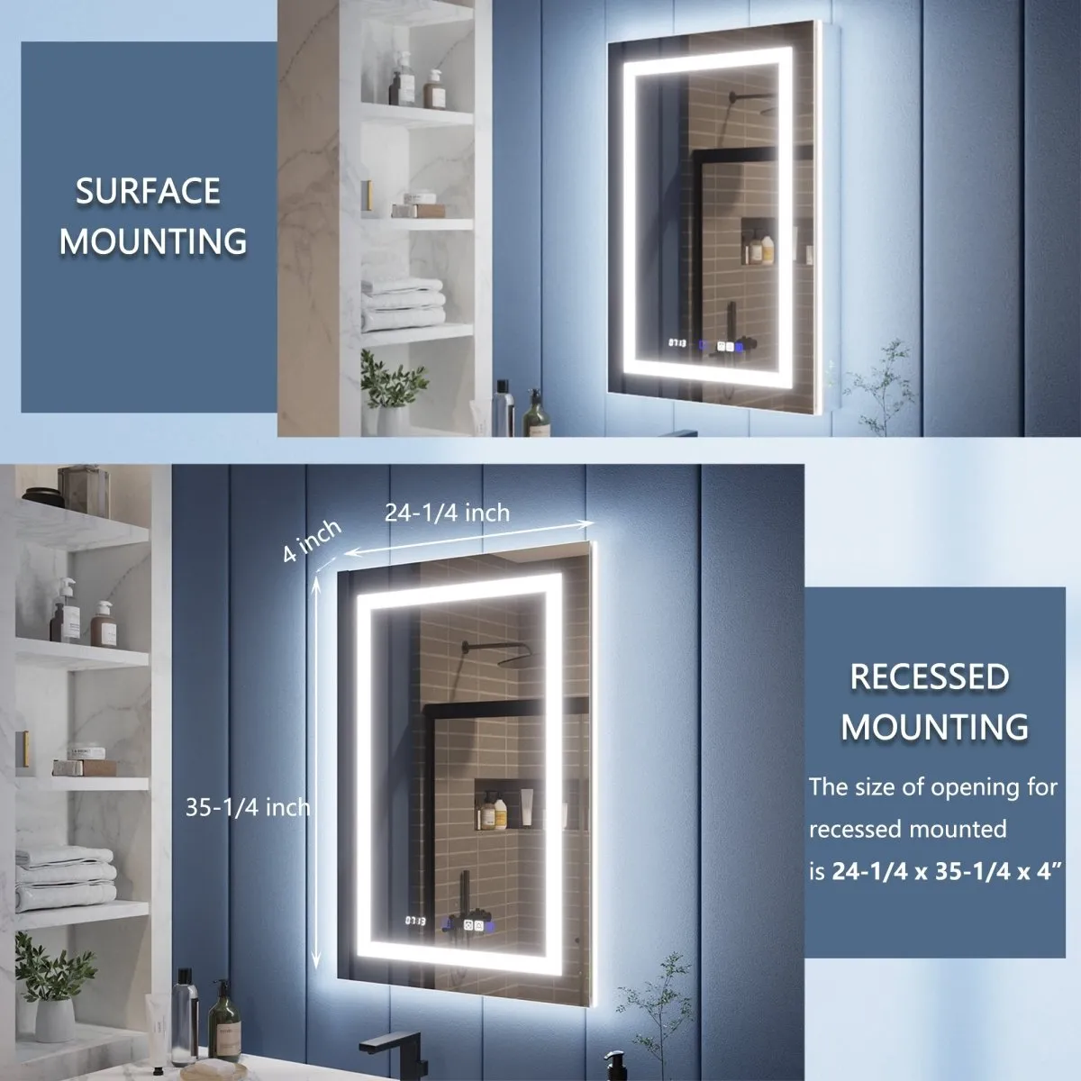 Illusion-B 24" x 36" LED Lighted Inset Mirrored Medicine Cabinet with Magnifiers Front and Back Light