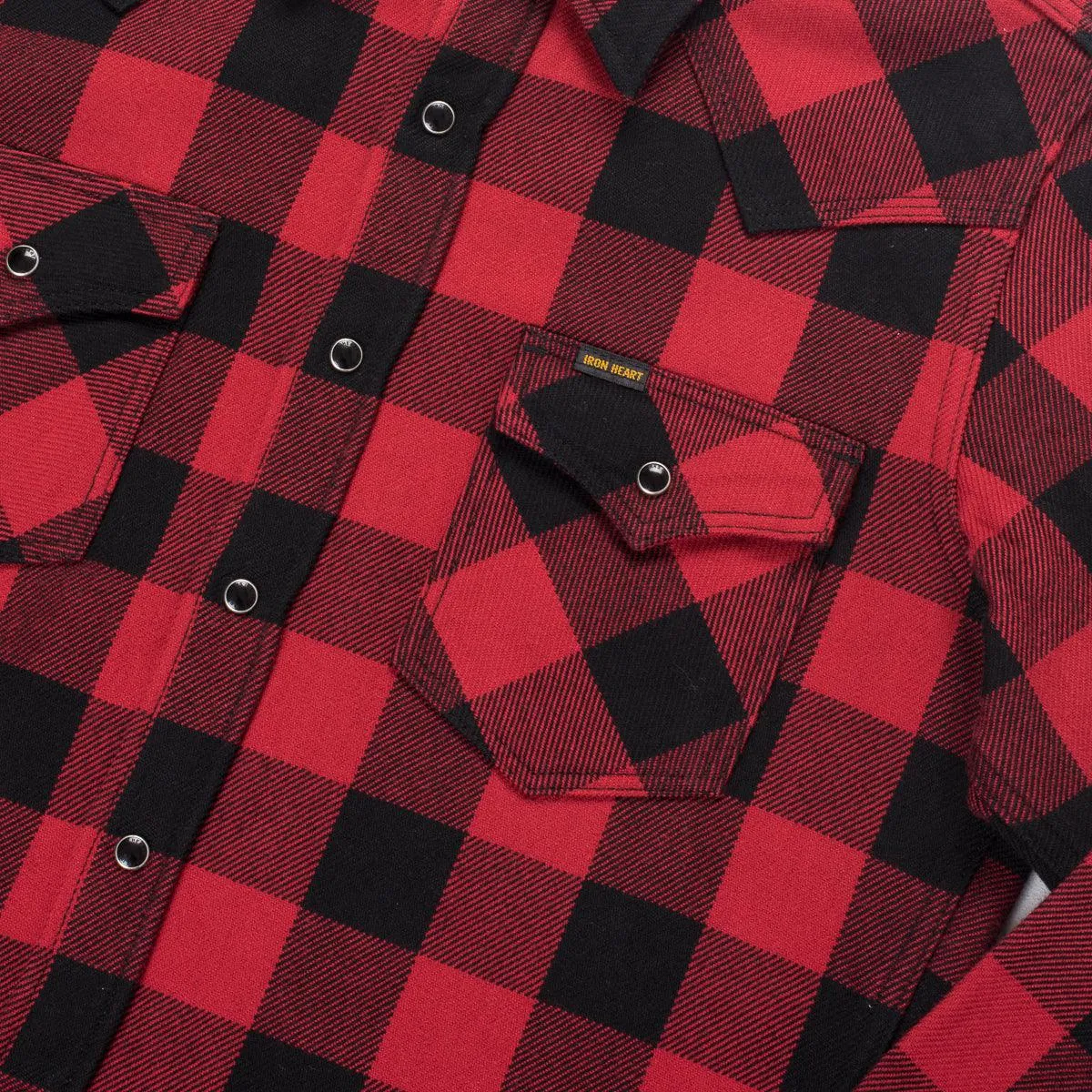 Iron Heart IHSH-232-RED Ultra Heavy Flannel Buffalo Check Western Shirt - Red/Black