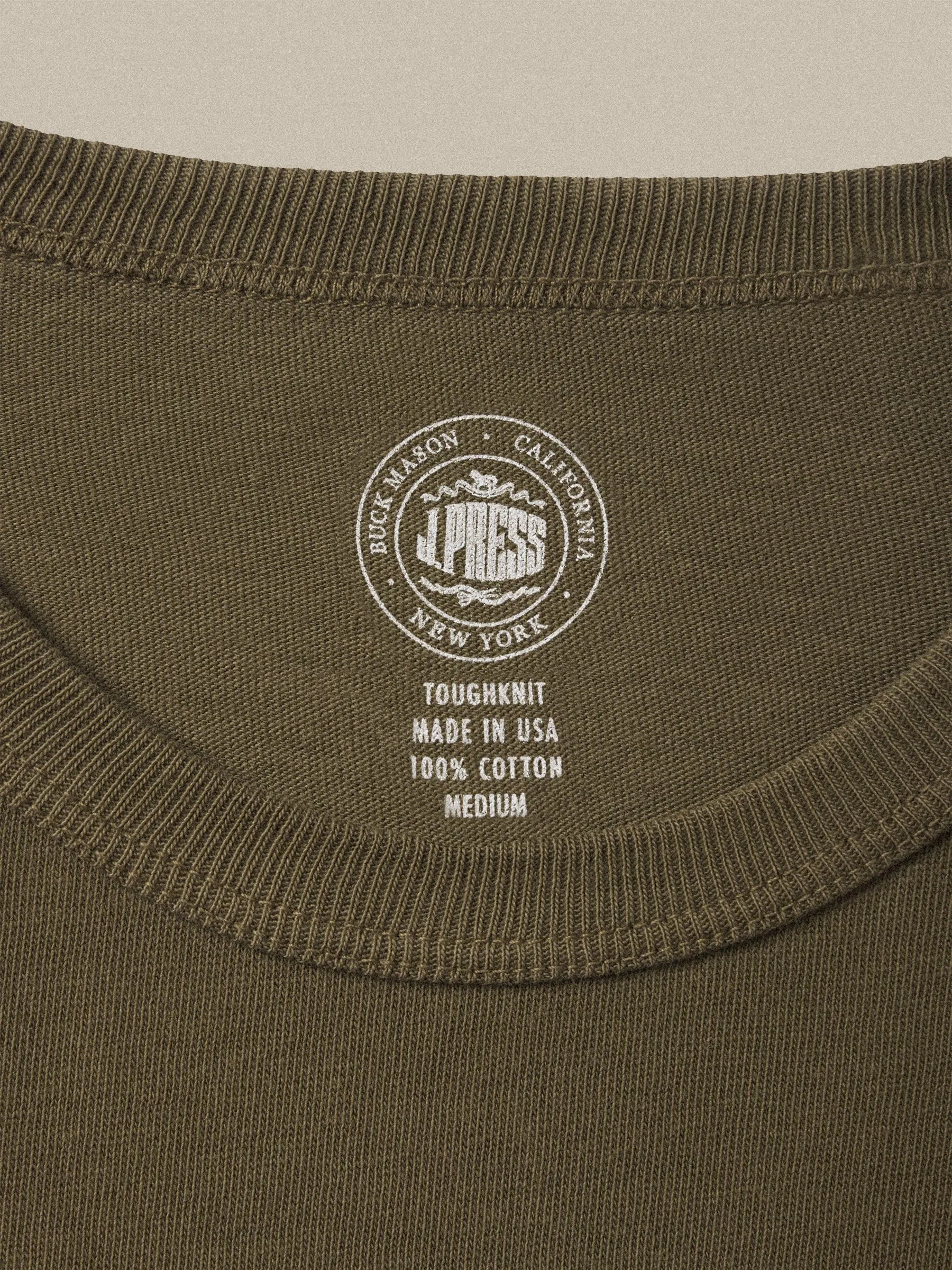 J.PRESS x BUCK MASON TOUGH KNIT POCKET T - DARK OLIVE