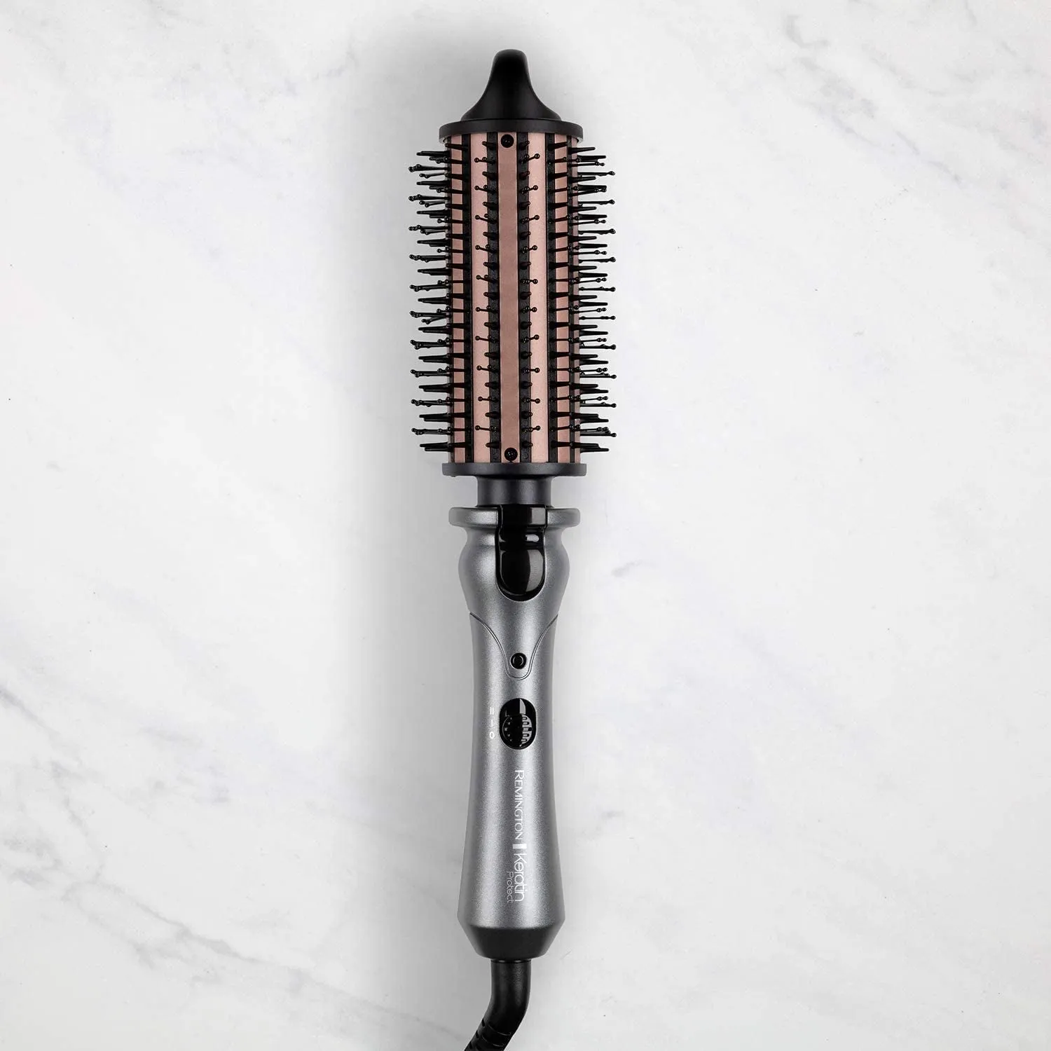 Keratin Protect Heated Hot Hair Brush for Volume, Body, Bounce and Blow-Dry Style Curls (45mm Mixed Bristle Brush, Keratin & Almond Oil Infused Ceramic Barrel, 120°C-180°C) CB65A458