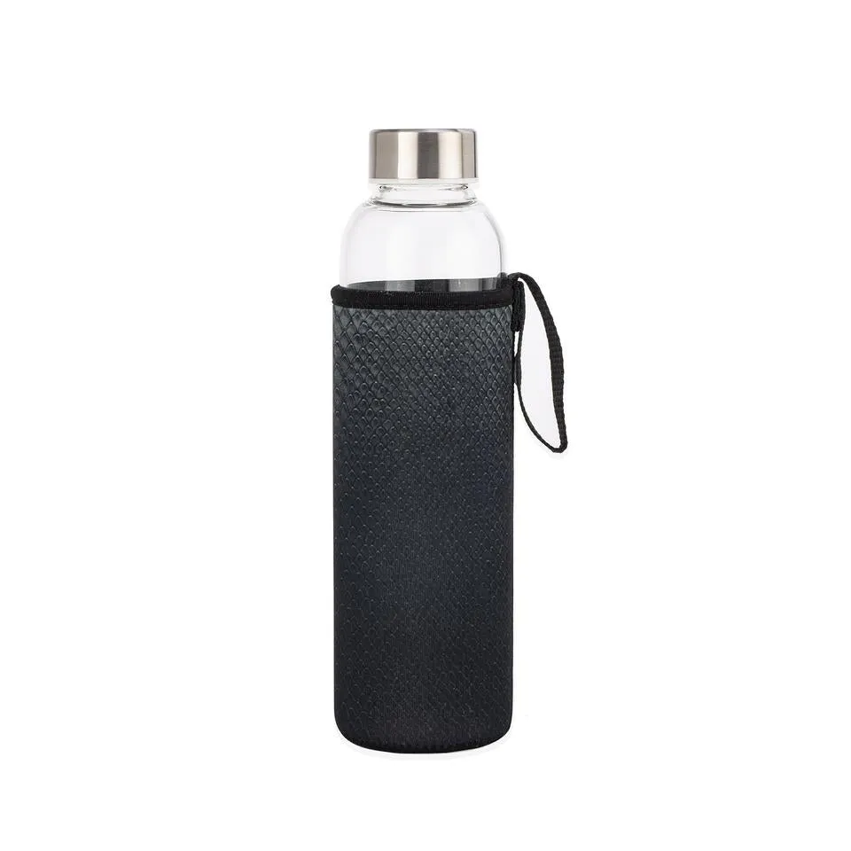 Kikkerland Glass Water Bottle & Sleeve  - Black Snake