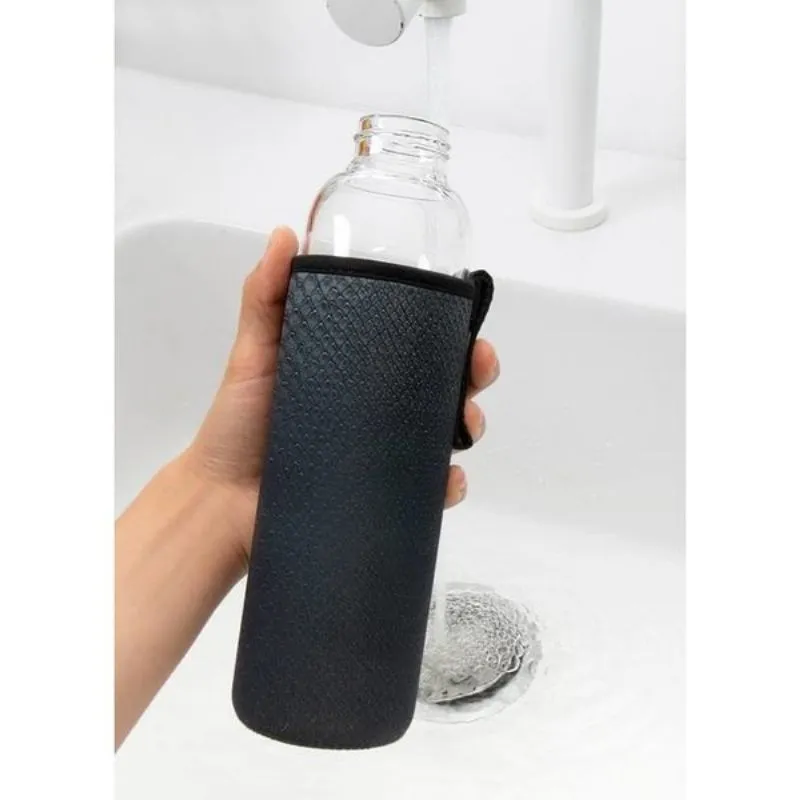 Kikkerland Glass Water Bottle & Sleeve  - Black Snake