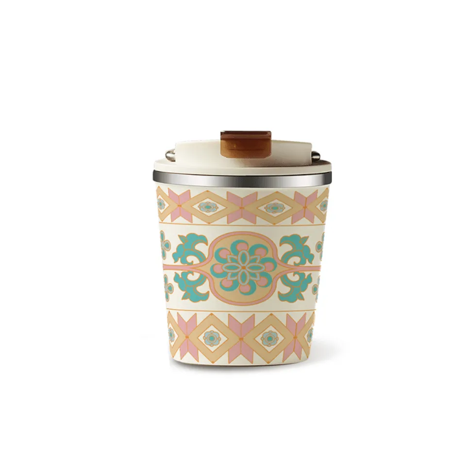 KISIKI Stylish Ceramic Layer Travel Coffee Cup with Lid - Leak-Proof, Double-Walled Insulation, and Modern Design