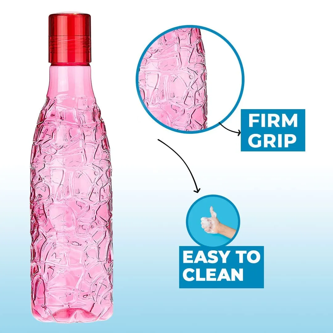 Kuber Industries BPA-Free Plastic Water Bottle|Leak Proof, Firm Grip, 100% Food Grade Plastic Bottles|for Home, Office, & Gym|Unbreakable, Freezer Proof, Fridge Water Bottle|Set of 6|Pink (Pack of 4)