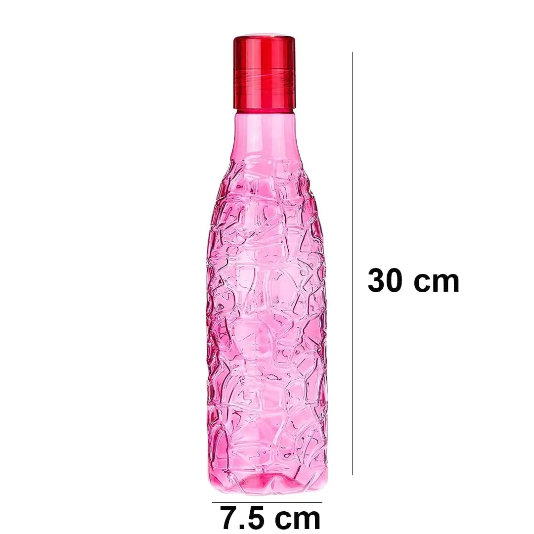 Kuber Industries BPA-Free Plastic Water Bottle|Leak Proof, Firm Grip, 100% Food Grade Plastic Bottles|for Home, Office, & Gym|Unbreakable, Freezer Proof, Fridge Water Bottle|Set of 6|Pink (Pack of 4)