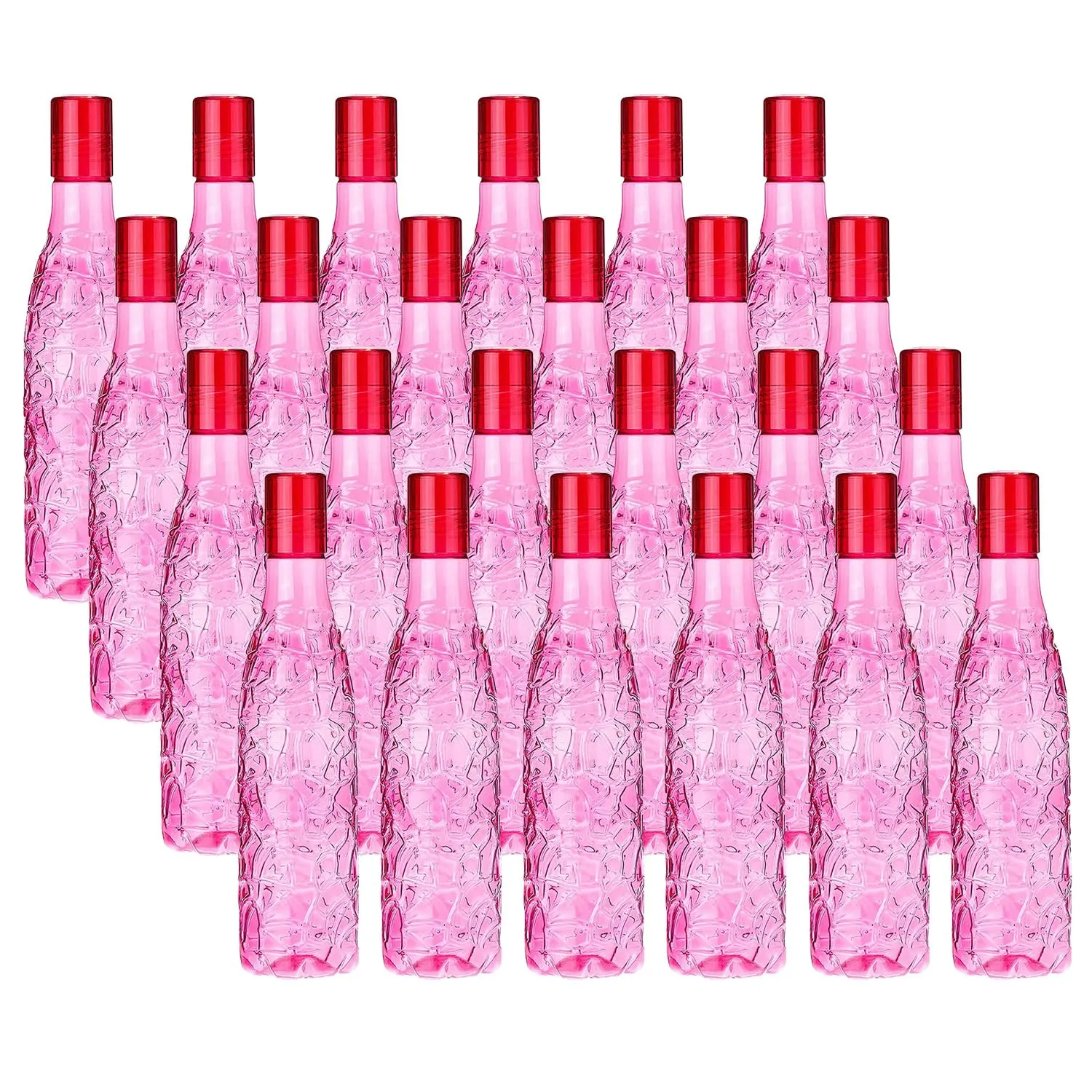 Kuber Industries BPA-Free Plastic Water Bottle|Leak Proof, Firm Grip, 100% Food Grade Plastic Bottles|for Home, Office, & Gym|Unbreakable, Freezer Proof, Fridge Water Bottle|Set of 6|Pink (Pack of 4)