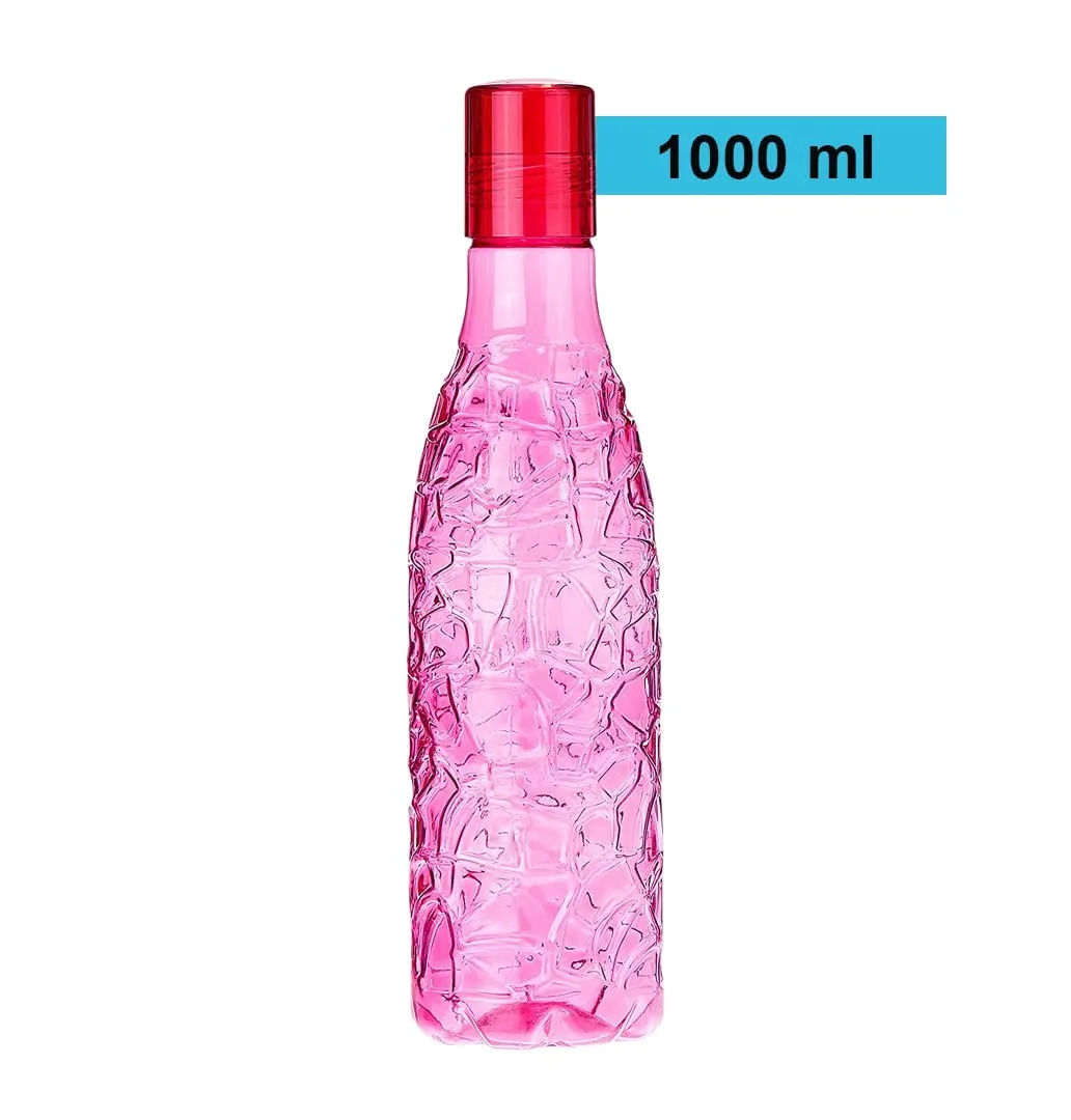 Kuber Industries BPA-Free Plastic Water Bottle|Leak Proof, Firm Grip, 100% Food Grade Plastic Bottles|for Home, Office, & Gym|Unbreakable, Freezer Proof, Fridge Water Bottle|Set of 6|Pink (Pack of 4)