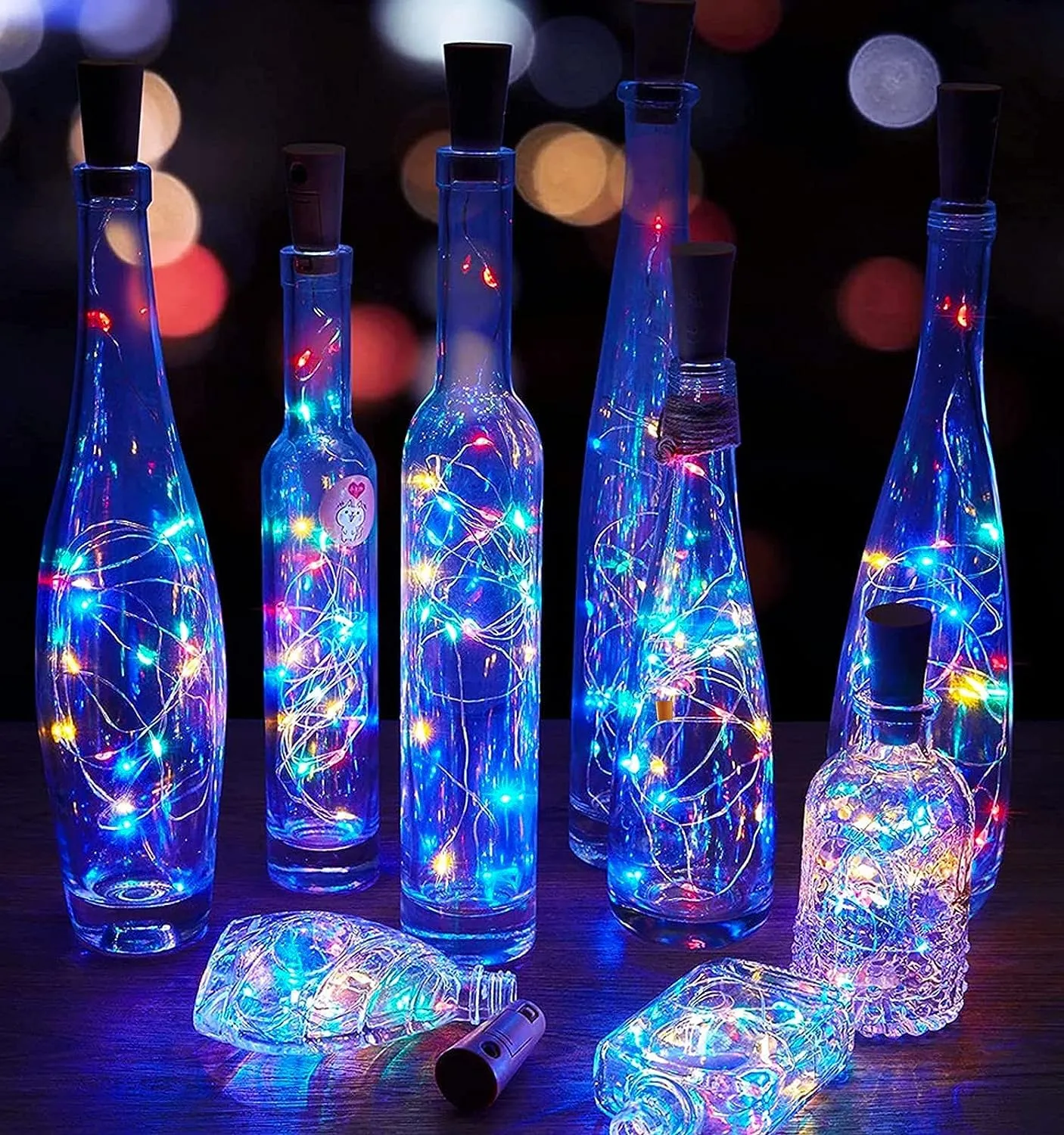 Kuber Industries Wine Bottle String Lights | 20 LED Bottle Cork Copper Wire String Lights | Wine Bottle Lights for Home Decoartion | Battery Powered | Pack of 12 | Multi