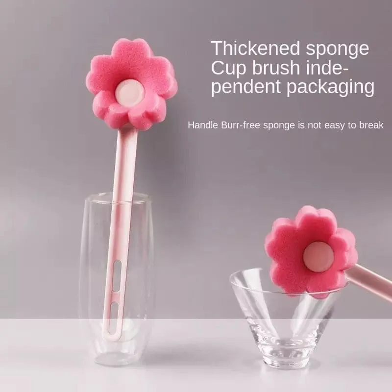 Long Handle Small Flower Cleaning Sponge, Cute Pink Glass Cup Brush, Bottle Tea Glass Cup Cleaning Soft Brush, Flower Shaped Bottle Brush