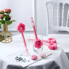 Long Handle Small Flower Cleaning Sponge, Cute Pink Glass Cup Brush, Bottle Tea Glass Cup Cleaning Soft Brush, Flower Shaped Bottle Brush