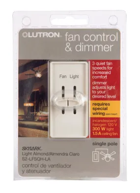 Lutron Skylark 1.5 amps Single Pole Slide Fan Control Light Almond 1 pk